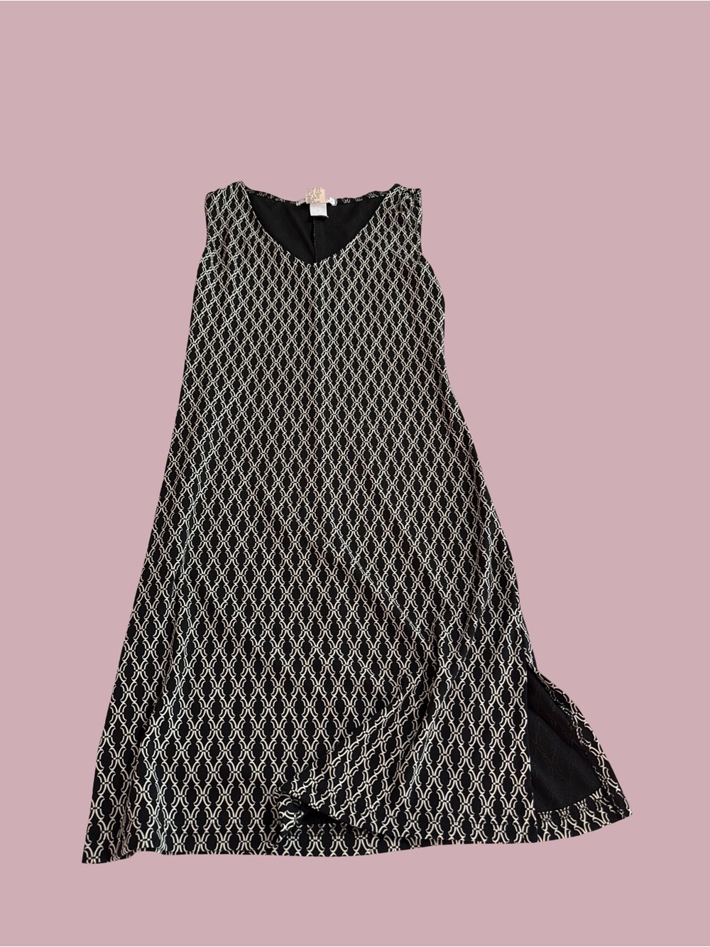 Vintage 90’s La Belle Black Dress with White Geometric Print